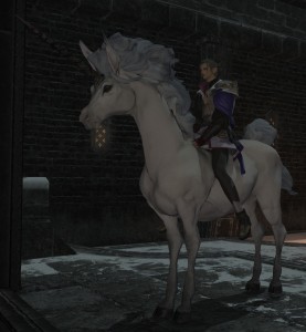 Why yes, that is a lady-like man on a Unicorn... in the snowy mountains...